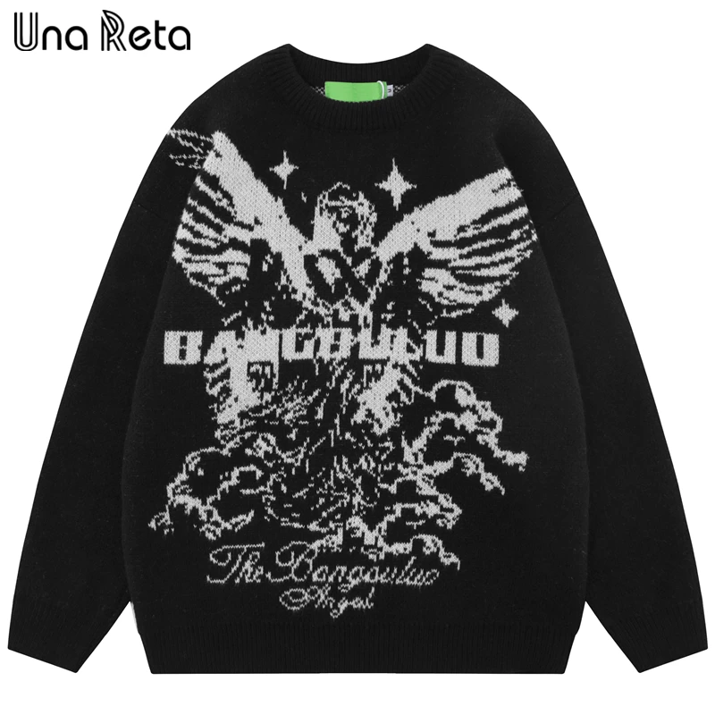 

Una Reta Jacquard Sweater Men Pullovers Autumn Winter Harajuku Casual Hip Hop Jacquard Printing Knitwears Tops Unisex Sweaters