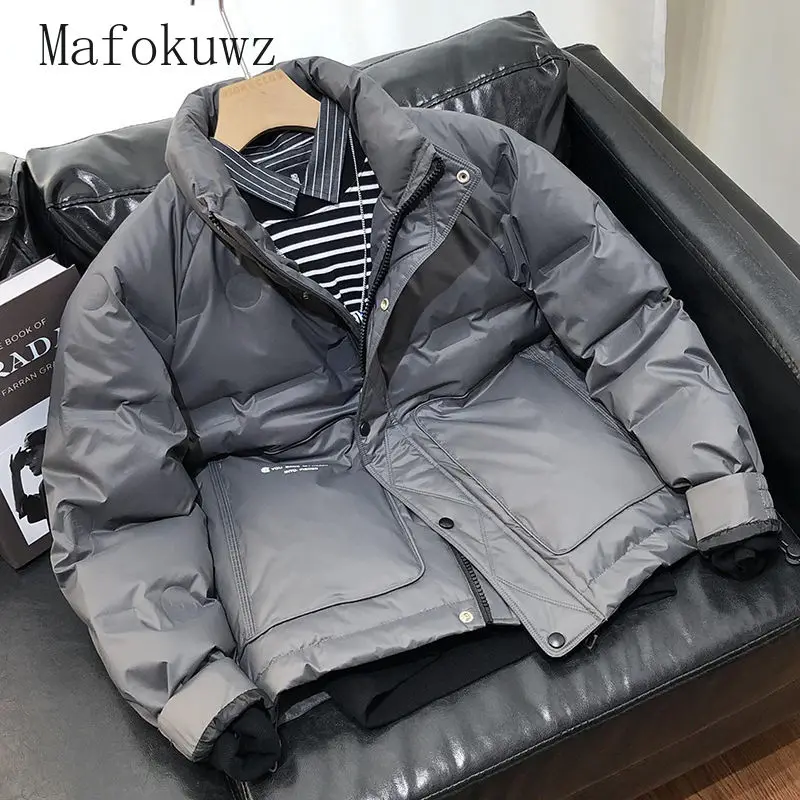 Winter Warm Thickened Stand Collar Cotton-padded Jacket Men's Solid Loose Casual High Street Jackets Men Parkas Male Clothes