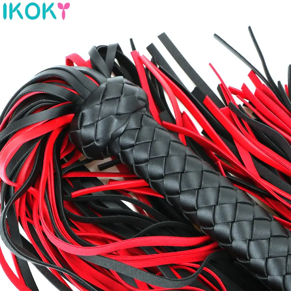 Sex Toys Erotic Sex Toy Sex Party Toys Sex Bondage Toys Fetish Black&Red PU Leather Whip Flogger Handle Spanking Paddle Knout Flirt SM Adult Game Erotic Sex Toys for Women Couples