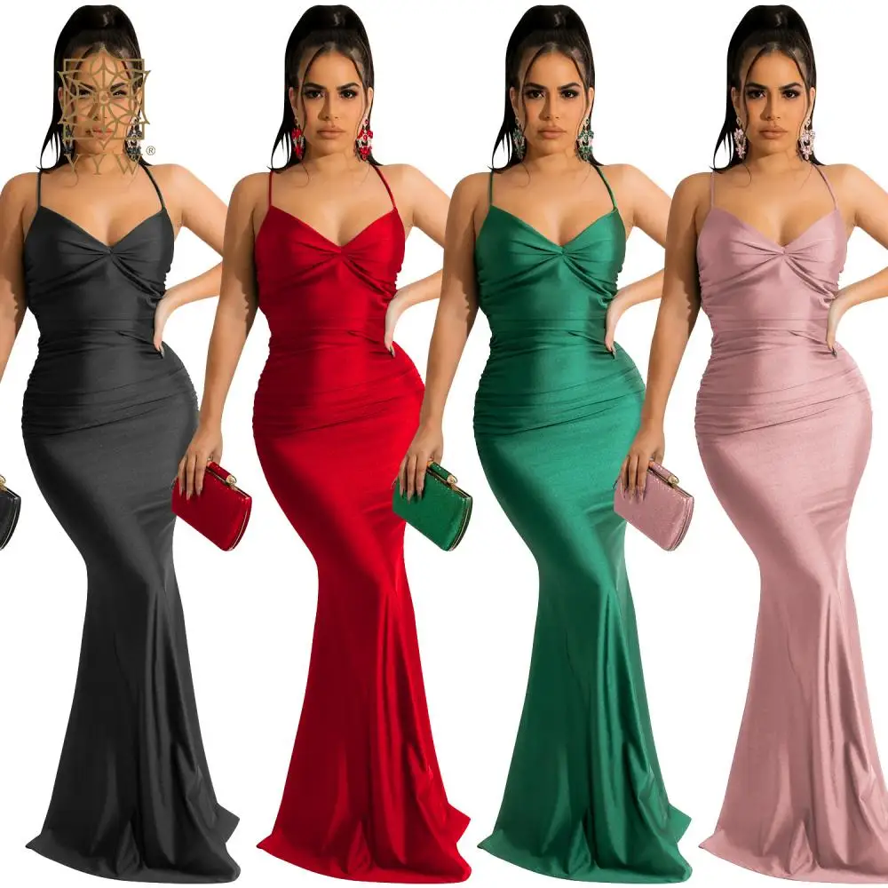 Women Dress Summer Neon Satin Lace Up Women Bodycon Long Midi Dresses Ladies Sleeveless Backless Sexy Cocktail Mermaid Gown
