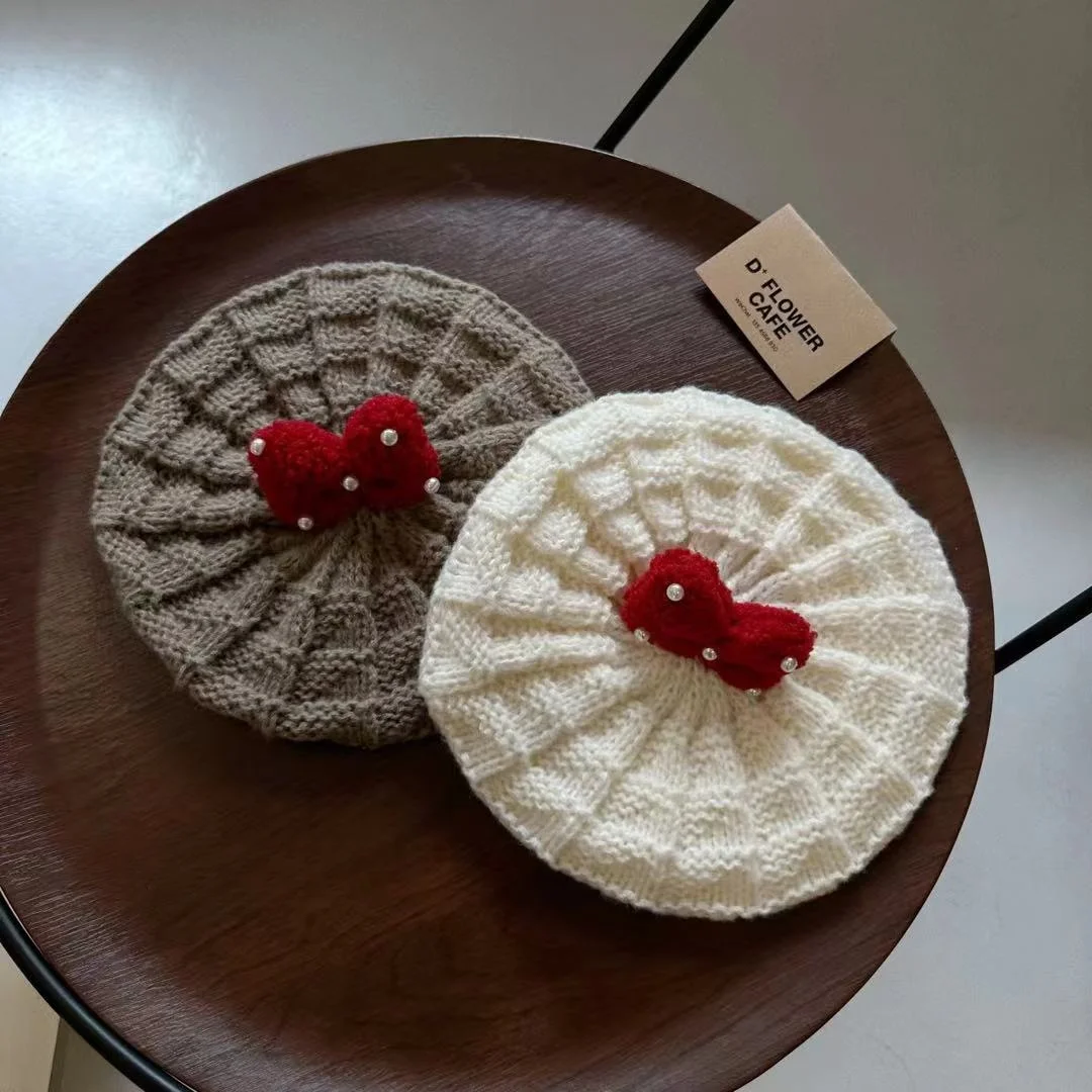 KEBEIYA Kids' beret Girls' woolen baby pumpkin hat Cute mushroom red painter hat casual everything goes with it