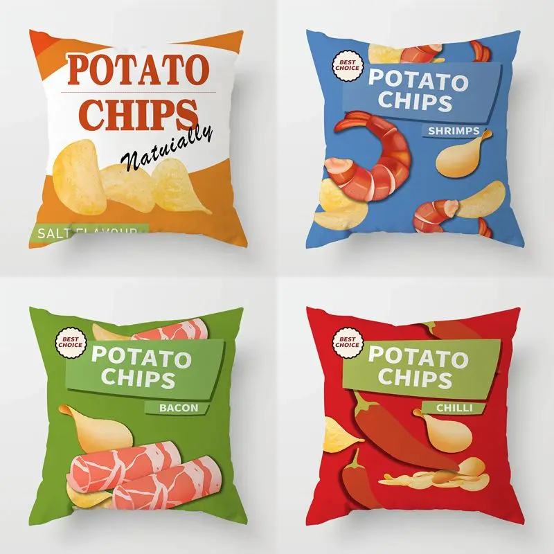 

Funny Potato Chips Pillow Case Beef Chili Chips Pillow Covers Decorative Luxury for Bed Sofa Pillowcases Gift for Girl Boy Kids