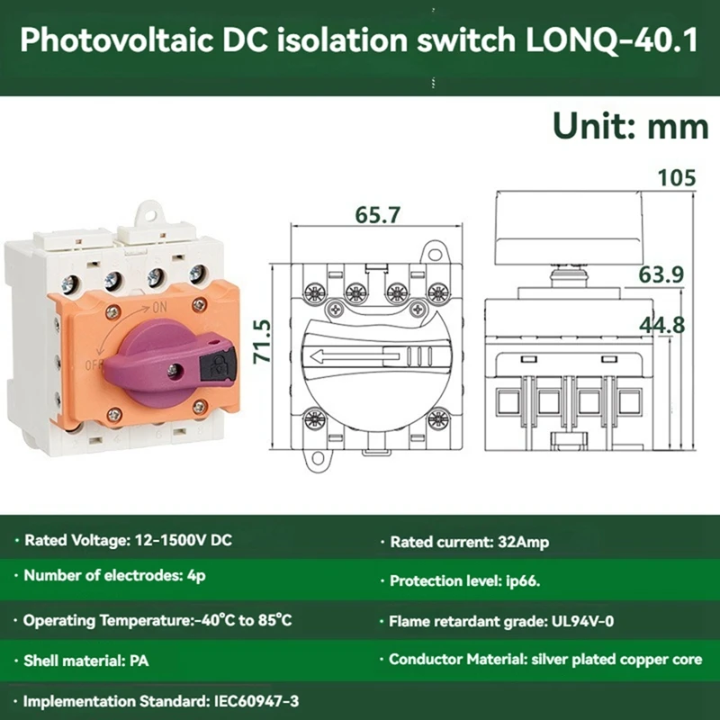 N15R-Solar Isolator Switch PV DC 1200V 32A Solar Rotating Handle Isolator Rotary Switch Disconnector For Solar Device