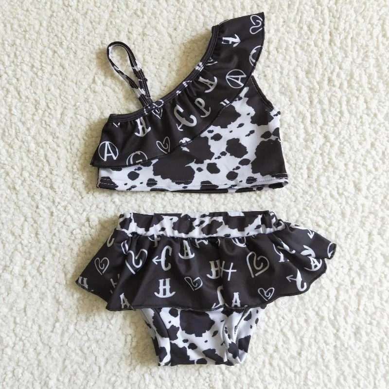 Clothing Sets classic Baby Girl Summer Western Cow Bathing Suit Clothes Bikini Swimsuit Kids Ruffe Letter Swimwear Wholesale Infant Outfit Toddler Set Clothing Sets best of sale