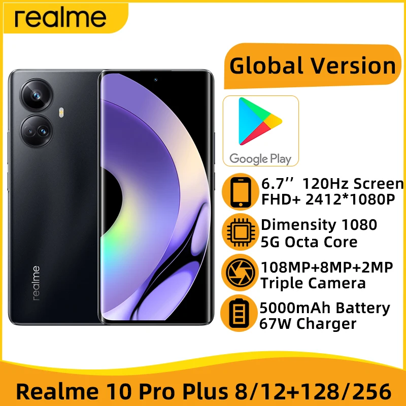 

Global Version realme 10 Pro Plus 8GB 128GB Dimensity 1080 6.7"120Hz AMOLED Display 108MP Camera 5000mAh