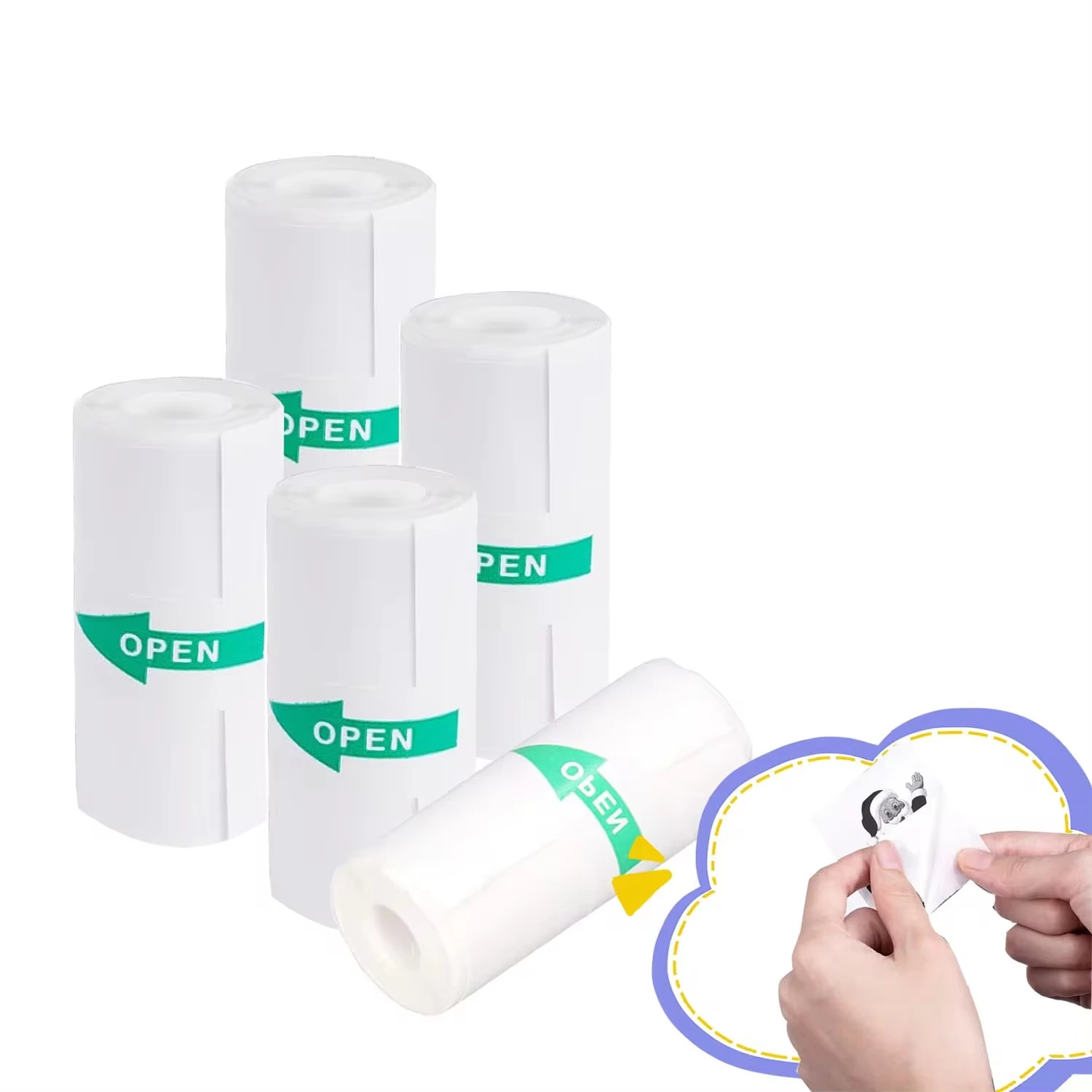 5 Rolls Mini Pocket Printer Sticker Paper for Bluetooth Portable Printer Peripage Self-Adhesive Mini Paper-57x25mm printer sticker paper,printing paper,printing label sticker