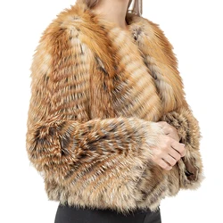 Women natural real fox fur strip coat with hood very thin 210907 white Winter Warm Furry Plush Luxurious 2023 Gold Fox Jackets