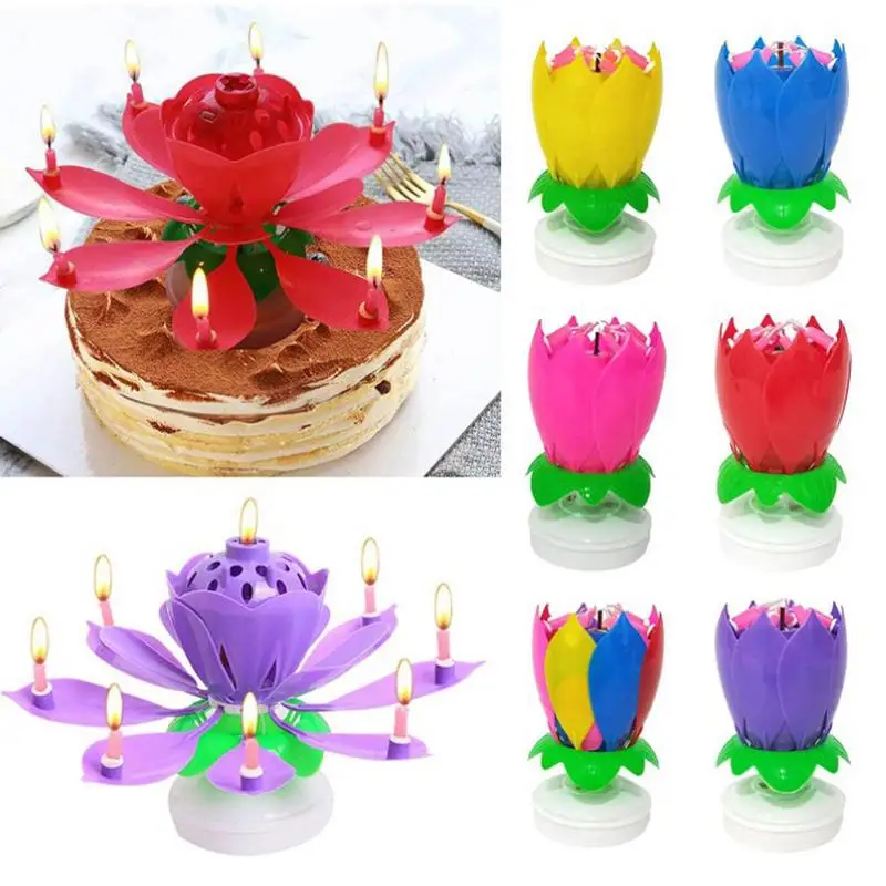 Lotus Candle Birthday Creative Rotating Birthday Candle Singing
