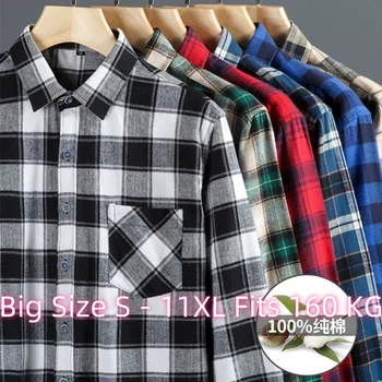 11XL Adatto a camicie di flanella da uomo da 160 kg Manica lunga Camicie di flanella scozzesi da uomo grandi e alte 100 cotone Manica lunga con tasche 1