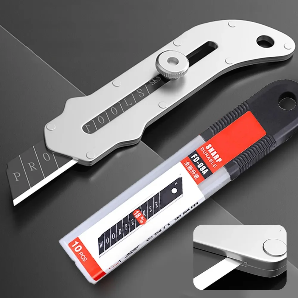 Professional Retractable Knife, Large Stainless Steel Wallpaper Utility Knife, Fast Cutting, Manual Lock, Heavy Tool Holder, utility knife
