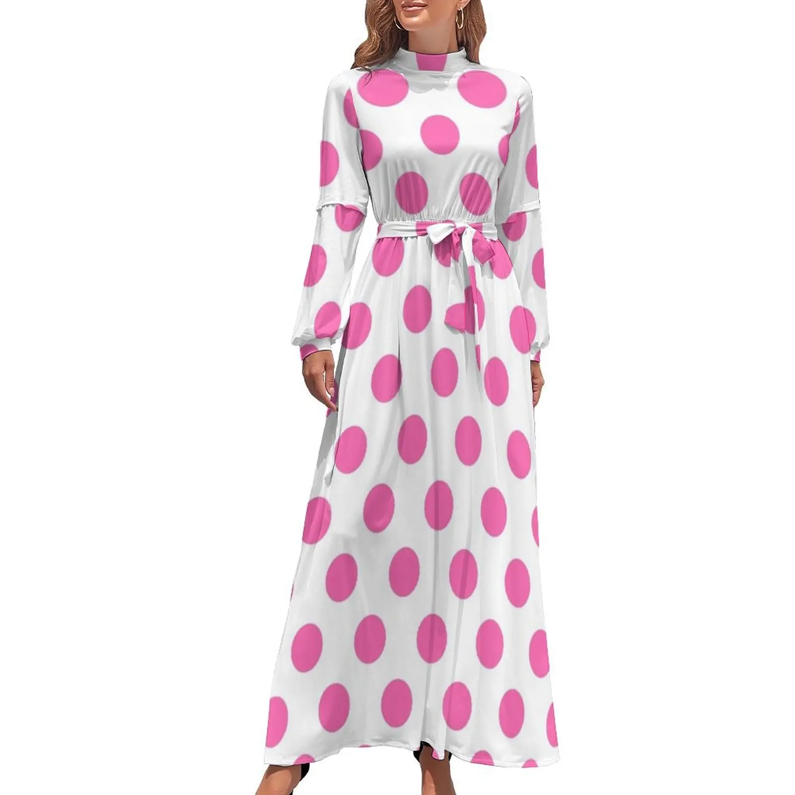 

Big Pink Polka Dots Long Dress dress korean style Female dress