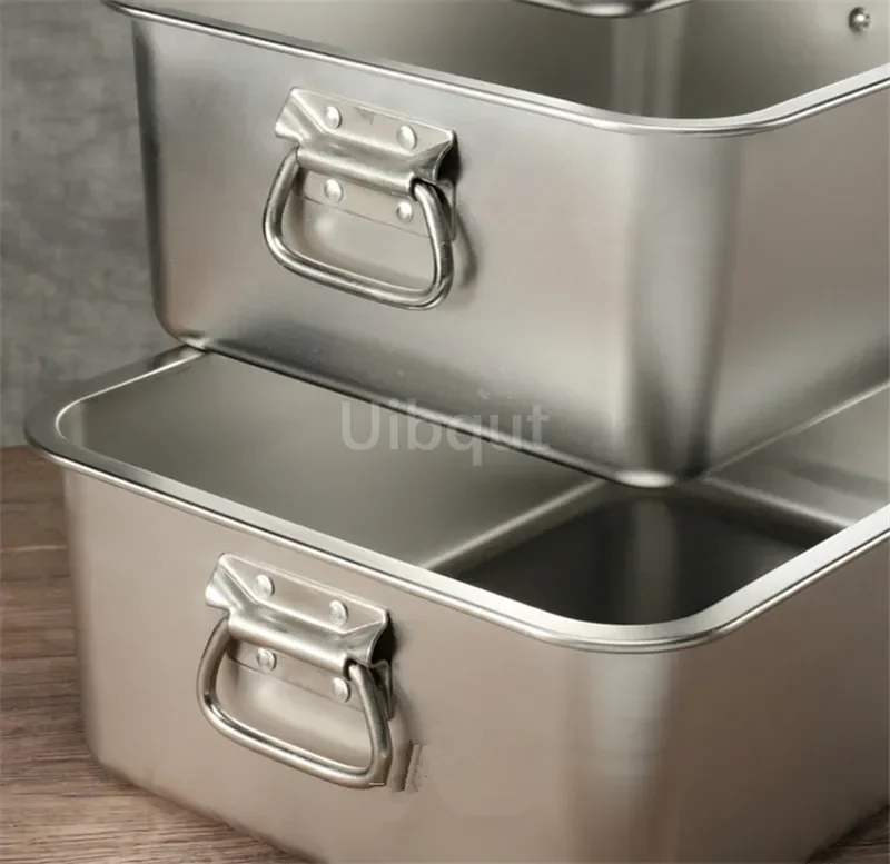 304 stainless steel plate metal  tray with handle square plate baking dish deep barbecue bbq Storage food trays serving basin 5
