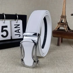 Men's Leather Belt with Sleek Alloy Buckle - Ideal Gift for Business Attire and Special Occasions (White1)