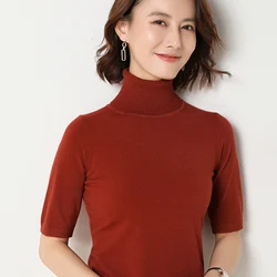 Spring summer new Short sleeve Cashmere sweater women's loose turtleneck knit bottoming shirt female pullover tops