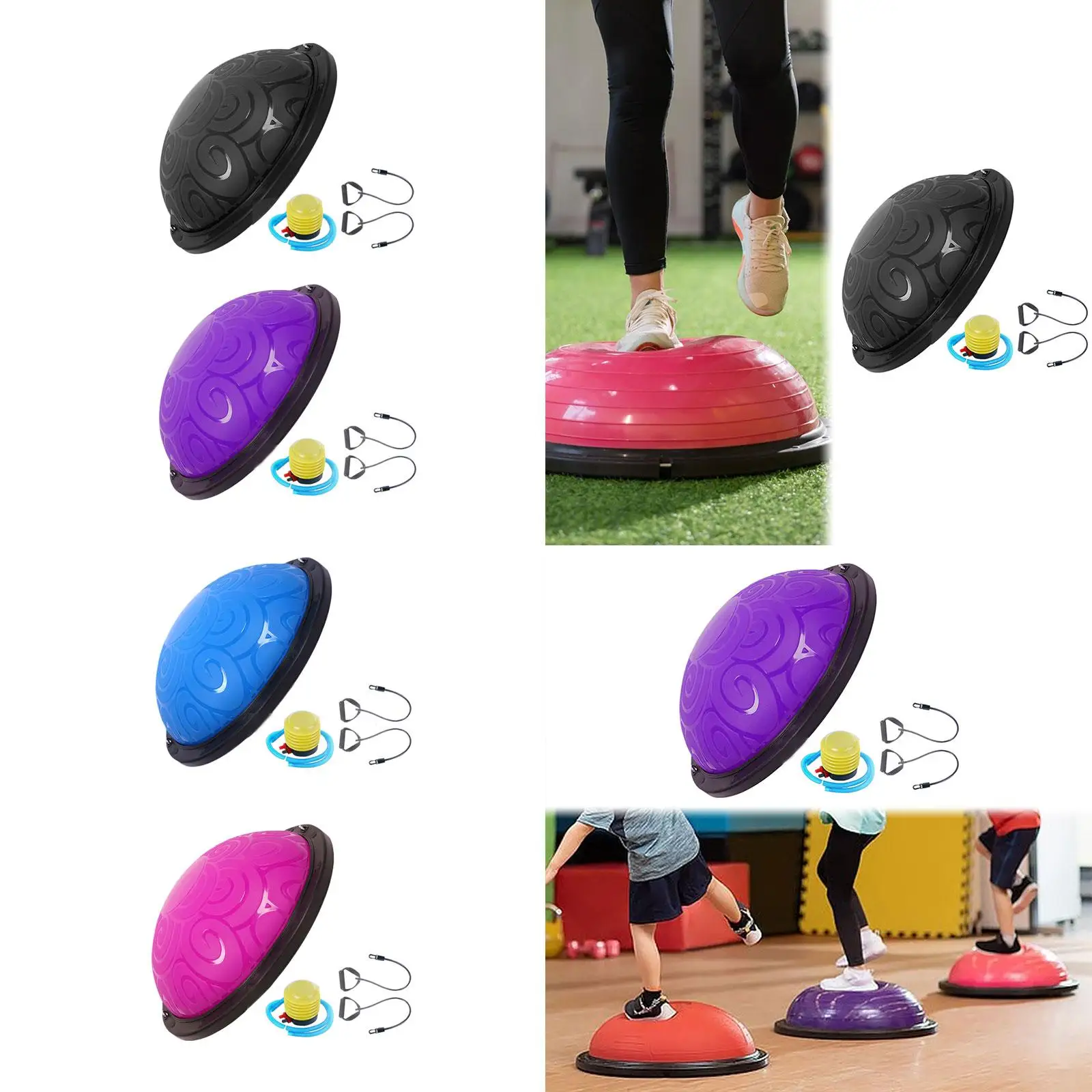 Balance Ball with Resistant Band Strength Training Equipment Half Exercise Ball Exercise Workout Ball for Fitness Yoga Pilates