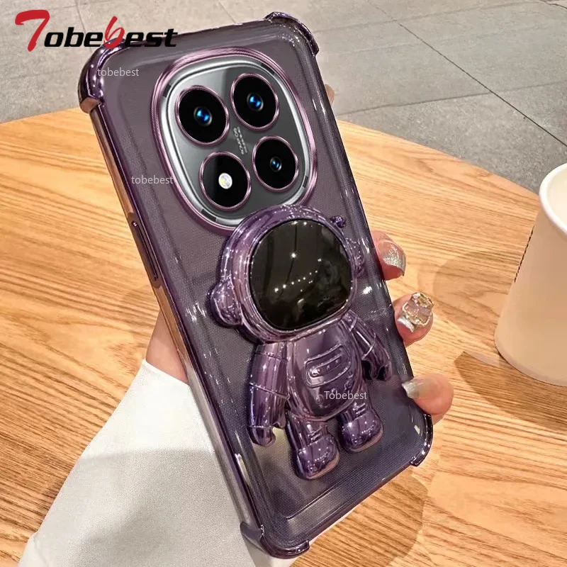 Clear Shockproof Transparent Plating Astronaut Bracket Phone Holder Cover