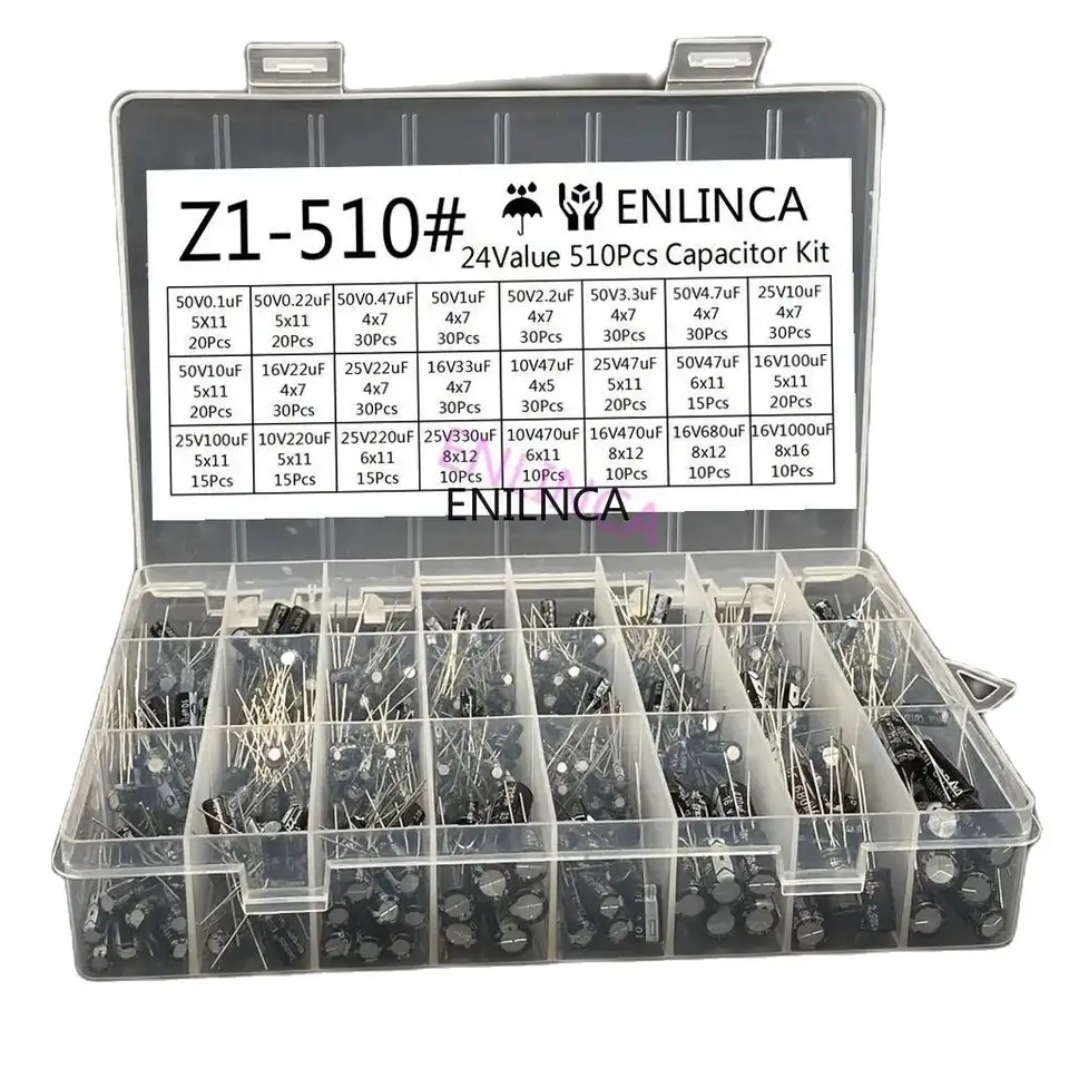 510Pcs/lot 0.1UF-1000UF 24Values Aluminum Electrolytic Capacitors 16-50V mix Electrolytic capacitor Assorted kit and storage box image 1