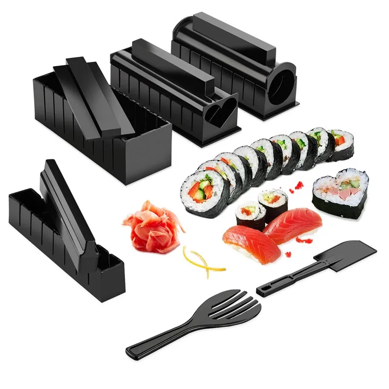 Sushi Making Kit for Beginners Complete Sushi Kit Set 10 Pieces Plastic Sushi Maker Kit Tool with 8 Sushi Roll Mould Shapes DIY Home Sushi Tool Sushi Rolls