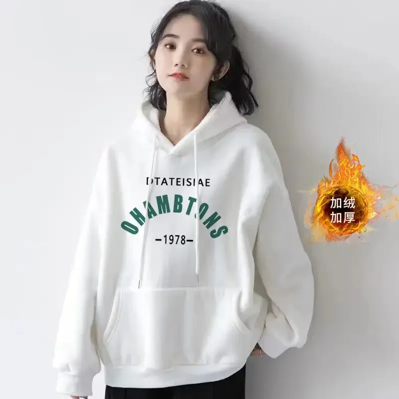 Women Hoodies Winter Korean Hooded Shirt Women Sweatshirts Loose Hoodies Womens Pullovers Warm Hoodie for Women Black Pullover