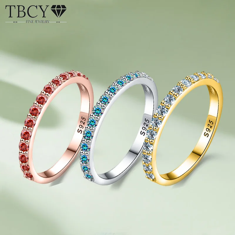 

TBCYD 2mm Multicolor Moissanite Half Eternity Band 925 Sterling Silver Round EX Cut Diamond Rings For Women Wholesales Jewelry