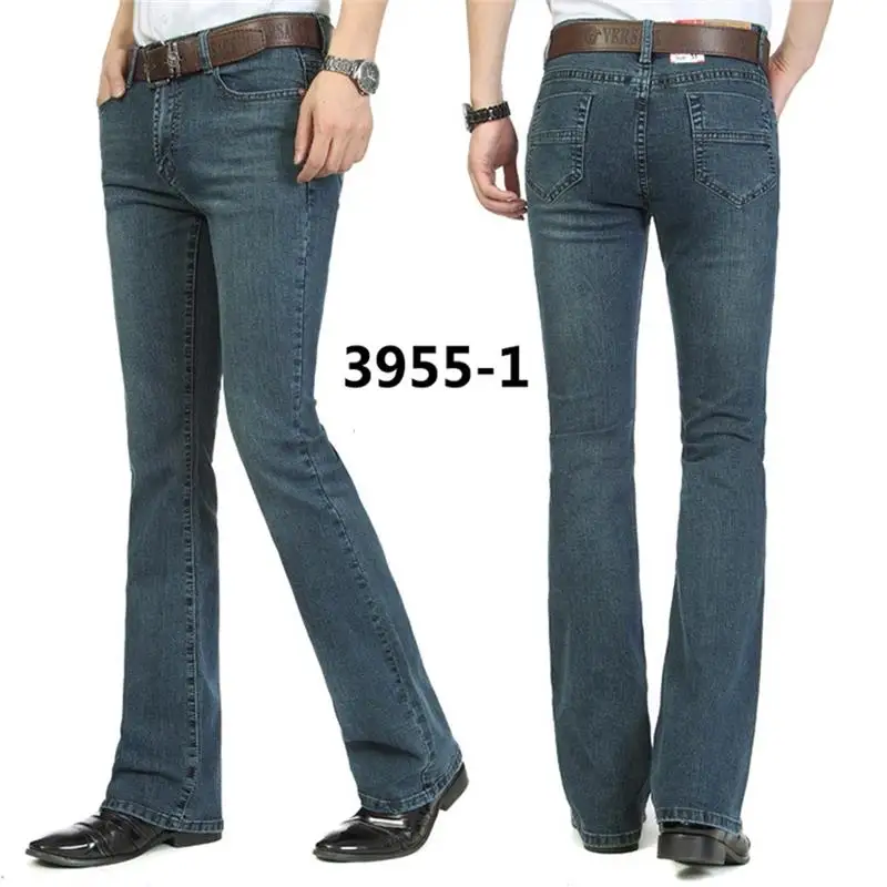 Male Bell Bottom Denim Trousers Slim Black Boot Cut Jeans Men's Clothing Casual Business Flares Pants 4