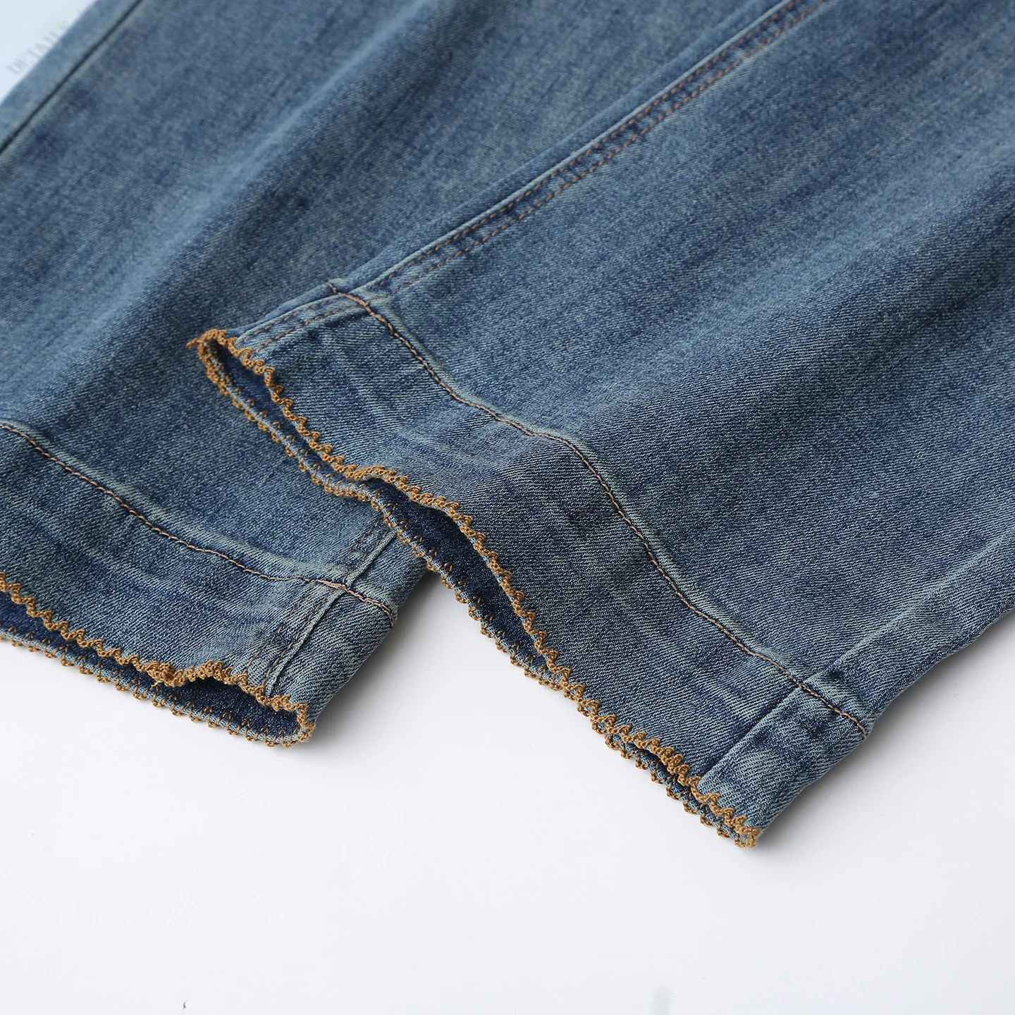 Autumn New Retro Slim Denim Straight Leg Pants Fashion Plus Size Women's Jeans Casual Lace Hem Full Length Bottoms 8659