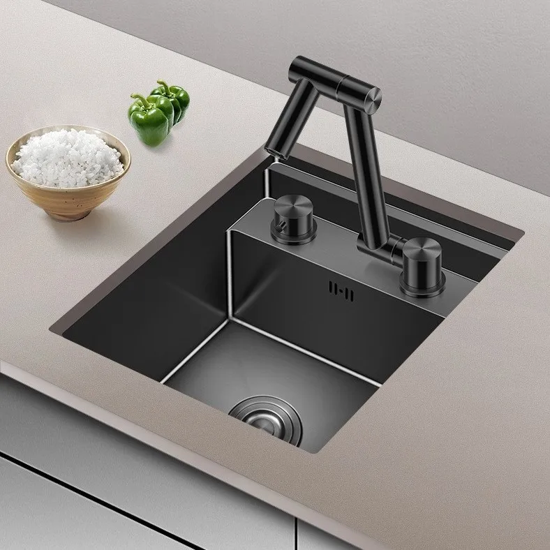 Kitchen 304 Stainless Steel Hidden Small Single Slot Sink, Island Bar with Cover, Invisible Folding Faucet Sink 35cmx45cm 2