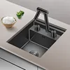 Kitchen 304 Stainless Steel Hidden Small Single Slot Sink, Island Bar with Cover, Invisible Folding Faucet Sink 35cmx45cm 2