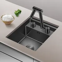 Kitchen 304 Stainless Steel Hidden Small Single Slot Sink, Island Bar with Cover, Invisible Folding Faucet Sink 35cmx45cm 2