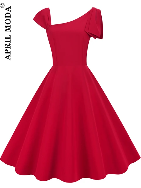 Vestido de fiesta Rockabilly para mujer, traje rojo liso, Retro de los años  50 y 60, informal, gótico, Vintage, Irregular, verano, 2023 - AliExpress
