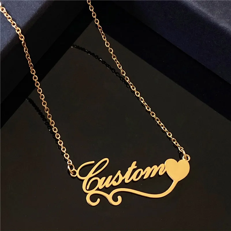 

New Custom Name Necklaces Personalized Fashion Stainless Steel Bottom Decoration Pendant Heart Letter for Women Jewelry