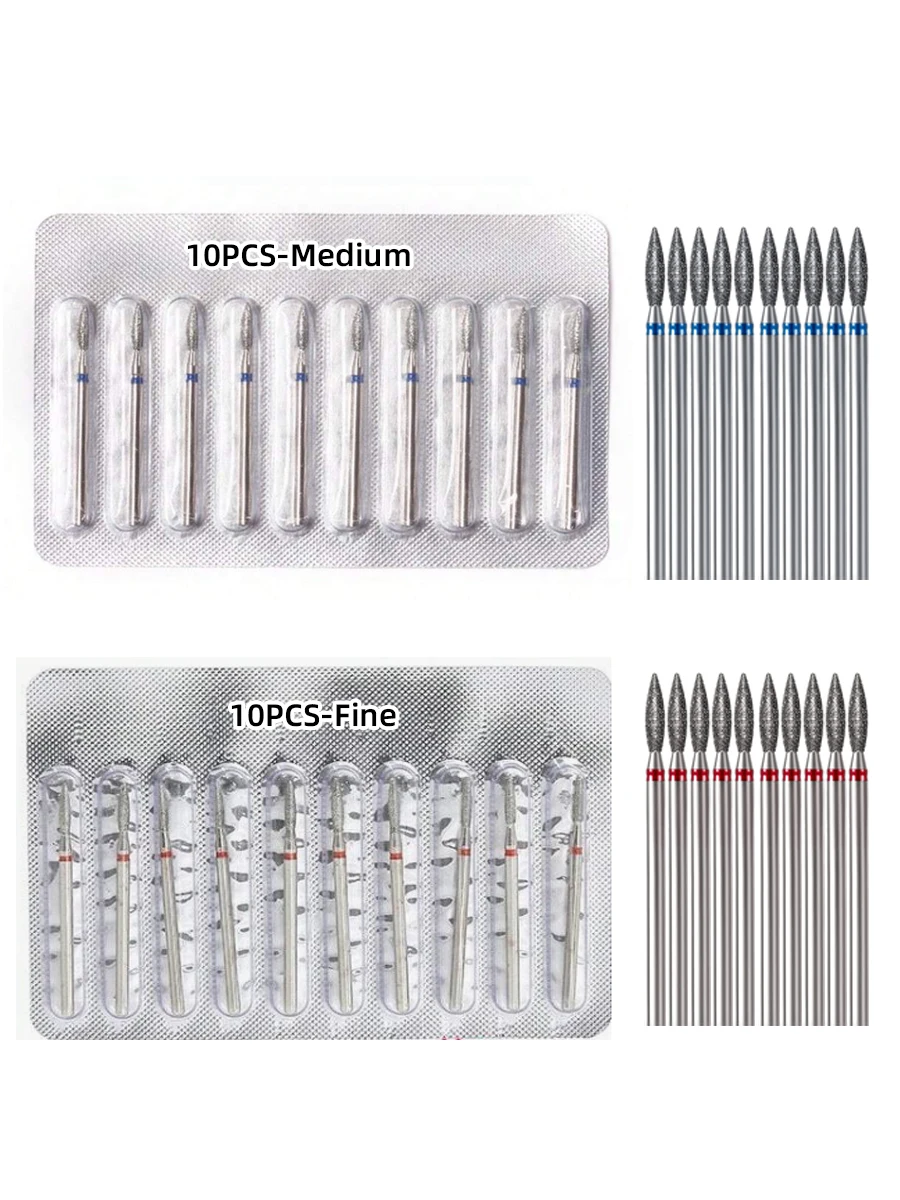 10 peças de broca de diamante para unhas, sob limpador de unhas, removedor de cutícula, preparação de unhas, suprimentos para tecnologia de unhas (fino ou médio)