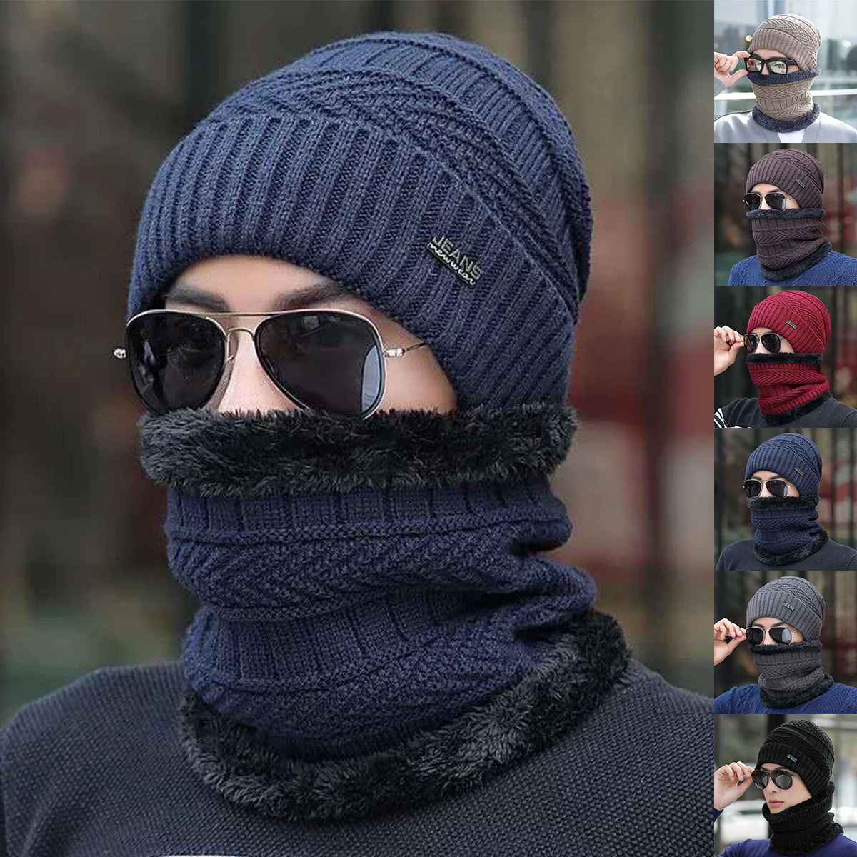 Winter Balaclava Women Knitted Hat Scarf Caps Neck Warmer Winter Hats For Men Women Skullies Beanies Warm Fleece Cap gorras