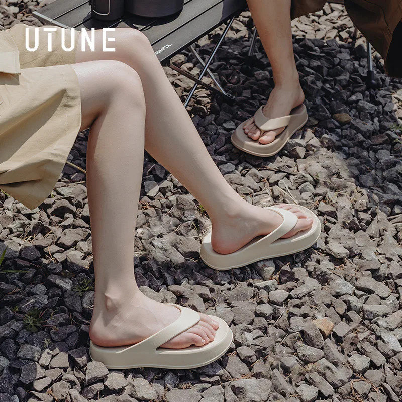 UTUNE Flip Flops Women and Men Summer Shoes Outdoor Slippers EVA Rubber  Platform Beach Slides With Thick Cushion Non-slip