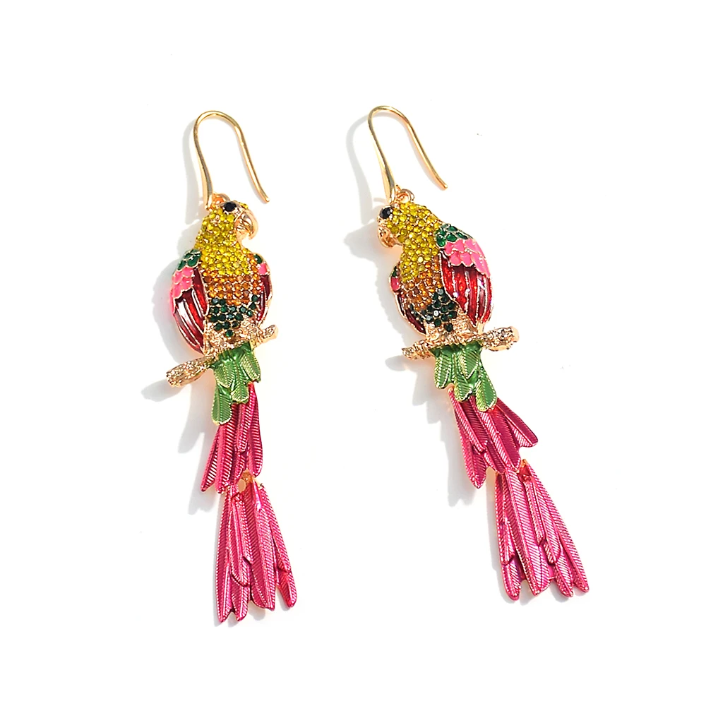 Statement Long Bird-Shaped Earring Colorful Crystals Drop Earrings Fashion Jewelry Accessories For Women