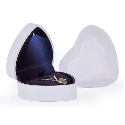 Creative Heart-Shaped LED Light Jewelry Box – Elegant Velvet Ring & Pendant Case with B... - SKU LJB16985 - UGI Packaging