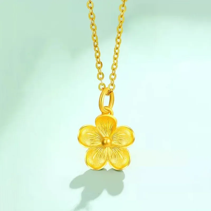 

24k Gold Color Flower Peach Blossom Pendant Necklace Chain for Women Wedding Birthday Necklace Jewelry Accessories Gifts
