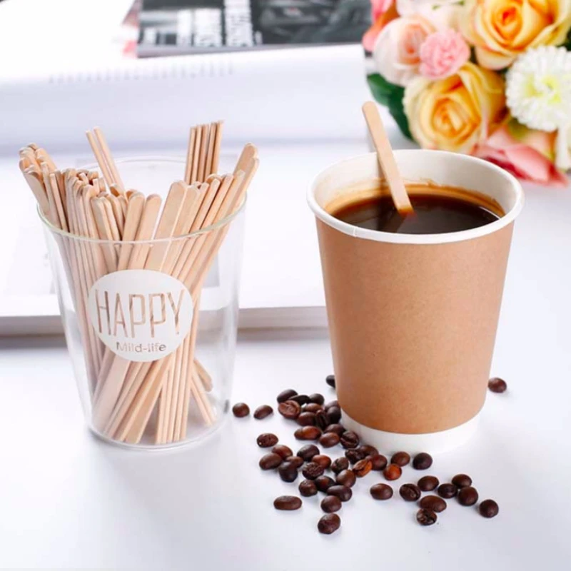 Description Picture 4 of item50 Pcs Disposable Wooden Coffee Stirrers Hot Cold Drinking Stir Beverage Sticks For Ice Cream Bars Knife fork spoon
