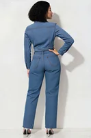 Plus Size Business Casual Blue Pocket Elegant Drilling Denim Jeans - Image 3