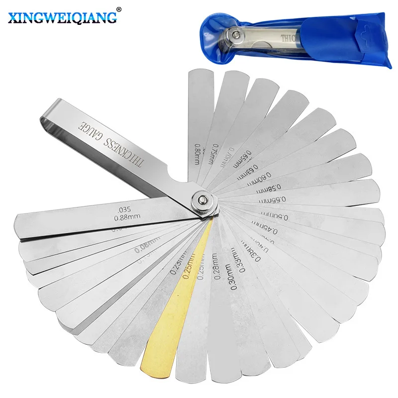 Feeler Gauge 32pcs Range Finder Feeler Gauge Valve Teaching Feeler Gauge 0.04-0.88 mm Gap Size .0015-.035 Copper Sheet
