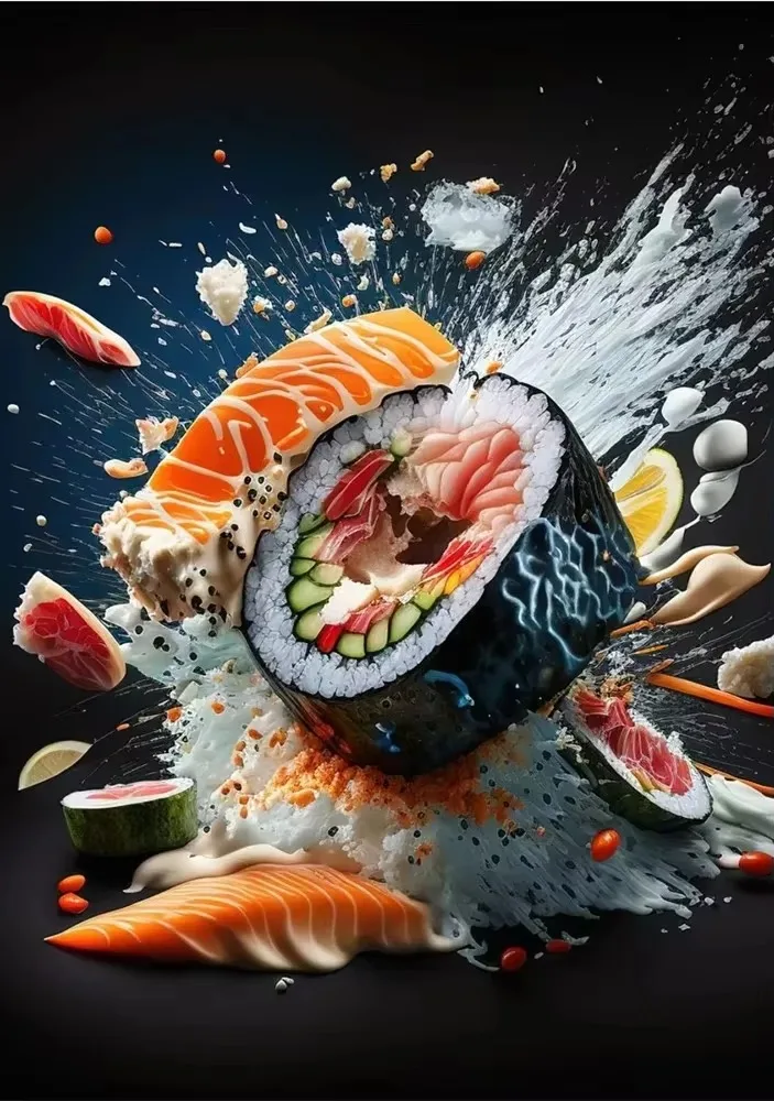 Japanese Salmon Sushi Canvas Wall Art - Cute Aesthetic Poster for Kitchen and Home Decor