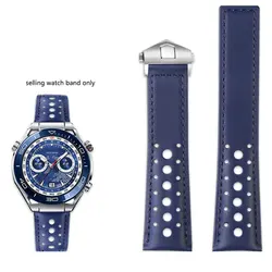 Premium Genuine Leather Watch Band, 22mm Blue - Exquisite Craftsmanship for Ultimate Comfort (Blue  silver)