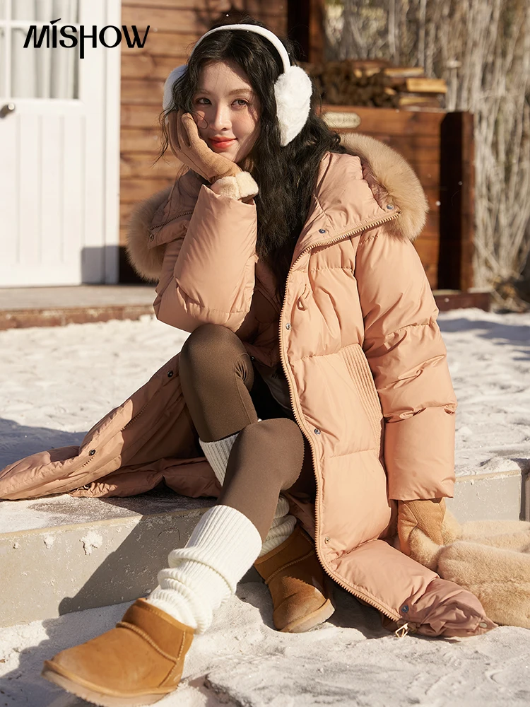 MISHOW Winter Women's 90 White Duck Down Jacket Hooded Long Loose Down Padding Jacket Female Fashion Warm Down Coats MXC55Y0019