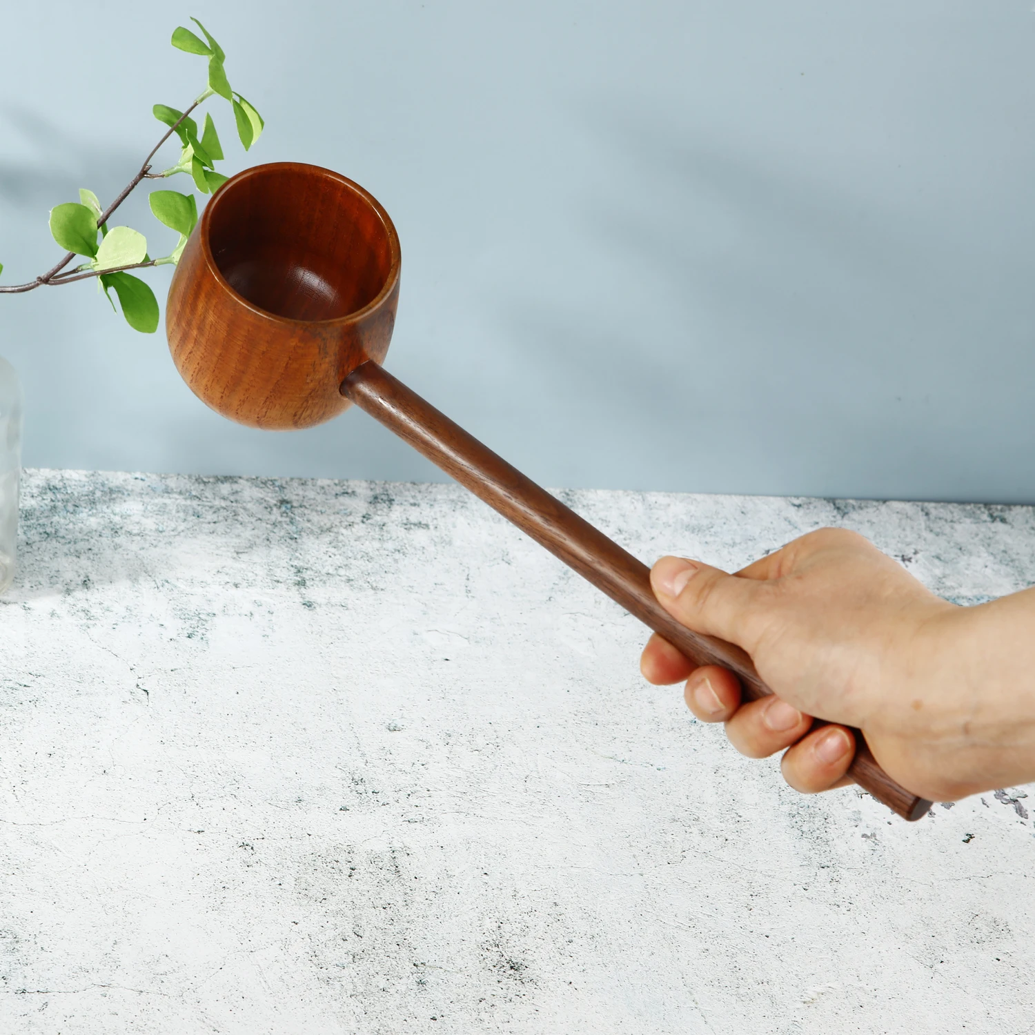 Natural Wooden Bath Spoon Water Ladle with Long Handle Water Scoop Take Restaurant Salt Scoop Wooden Home Accessories