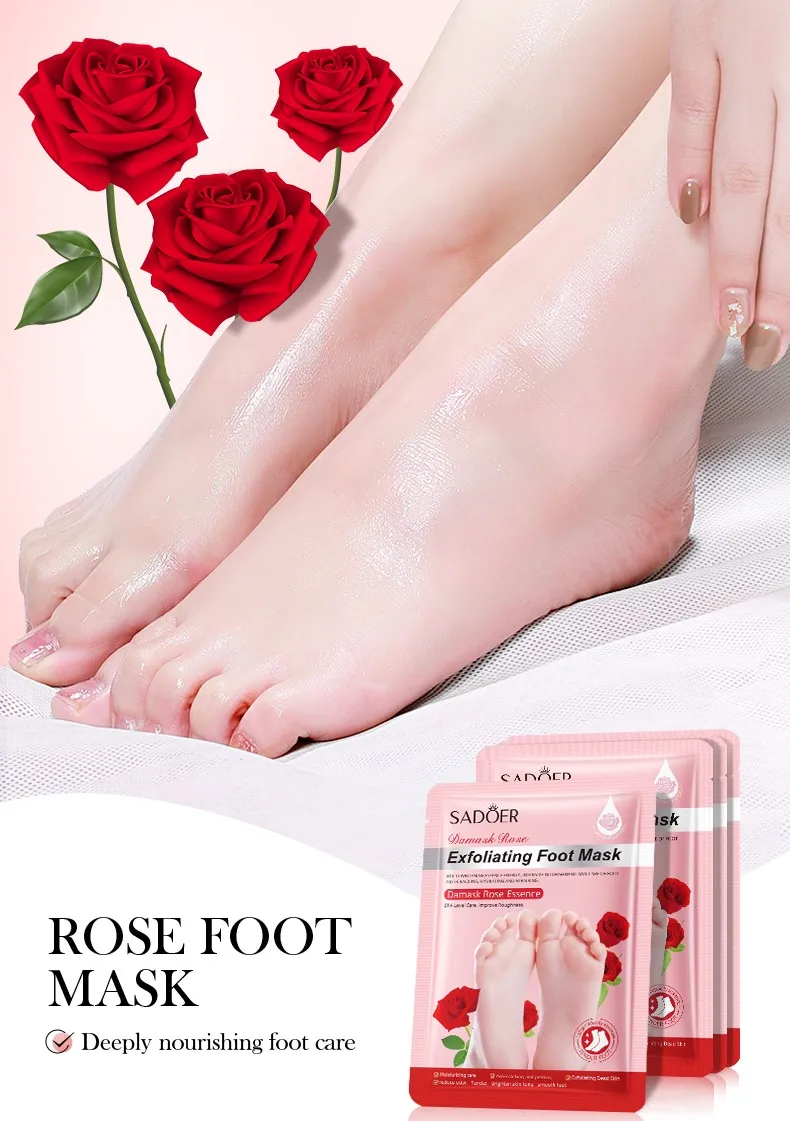 1/3/5 Pairs SADOER Rose Exfoliating Foot Mask Hydrating Nourishing for Feet Pedicure Skin Care