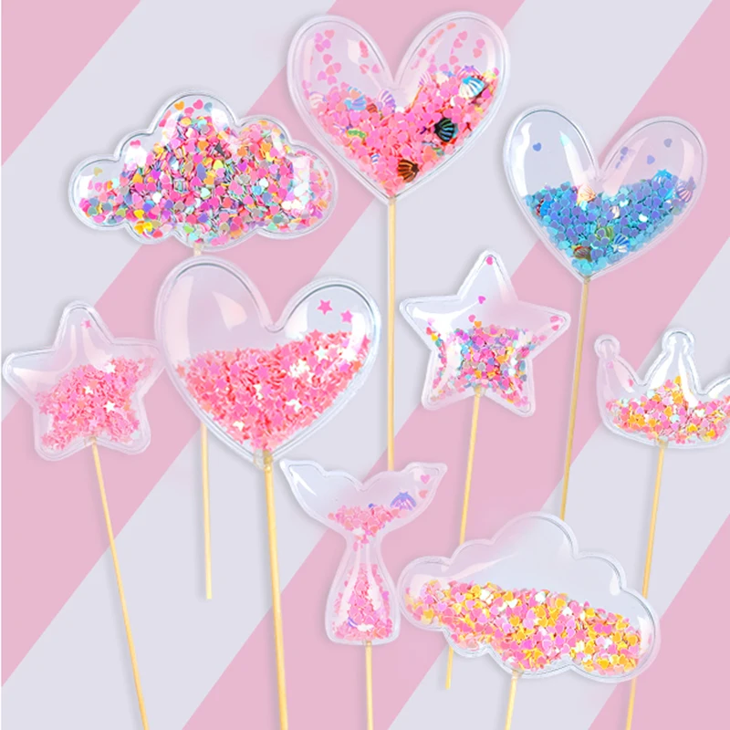 

3pcs Sequin Cake Topper Mermaid Party Cupcake Toppers Cake Decoration Birthday Wedding Party Decorations Baby Shower Supplies