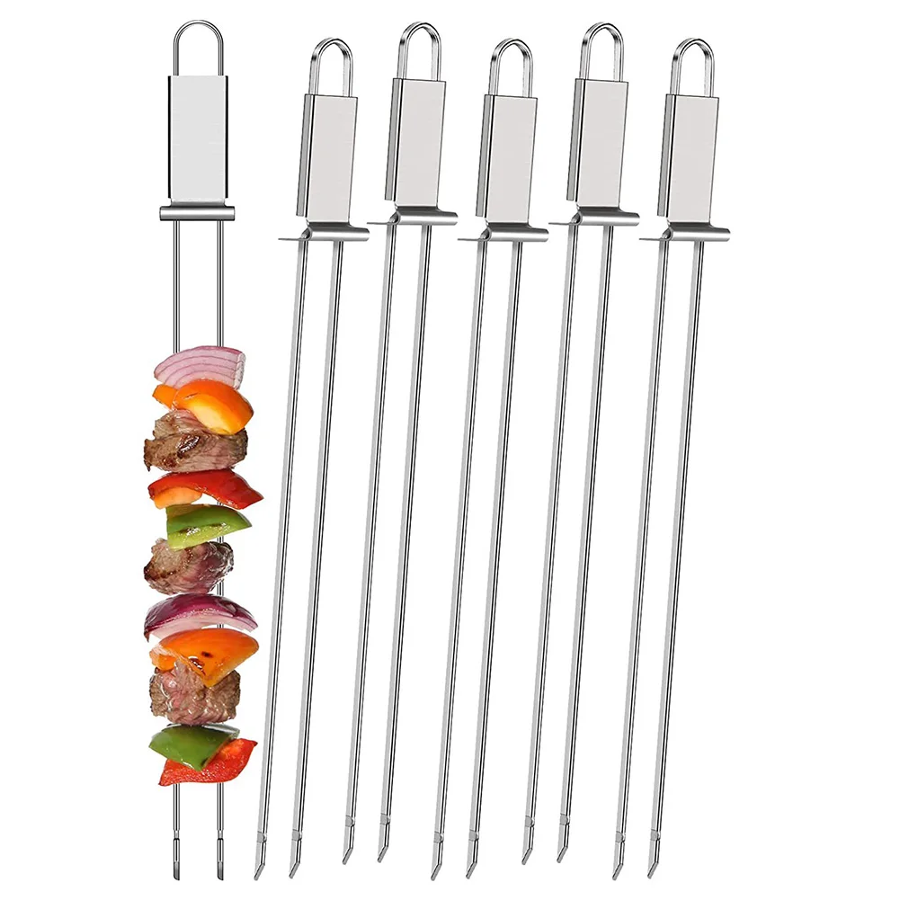 BBQ Skewers Push Bar 6 Pcs 32.5cm Long Double Pronged For Grilling Kebabs Satay Yakitori Barbecue
