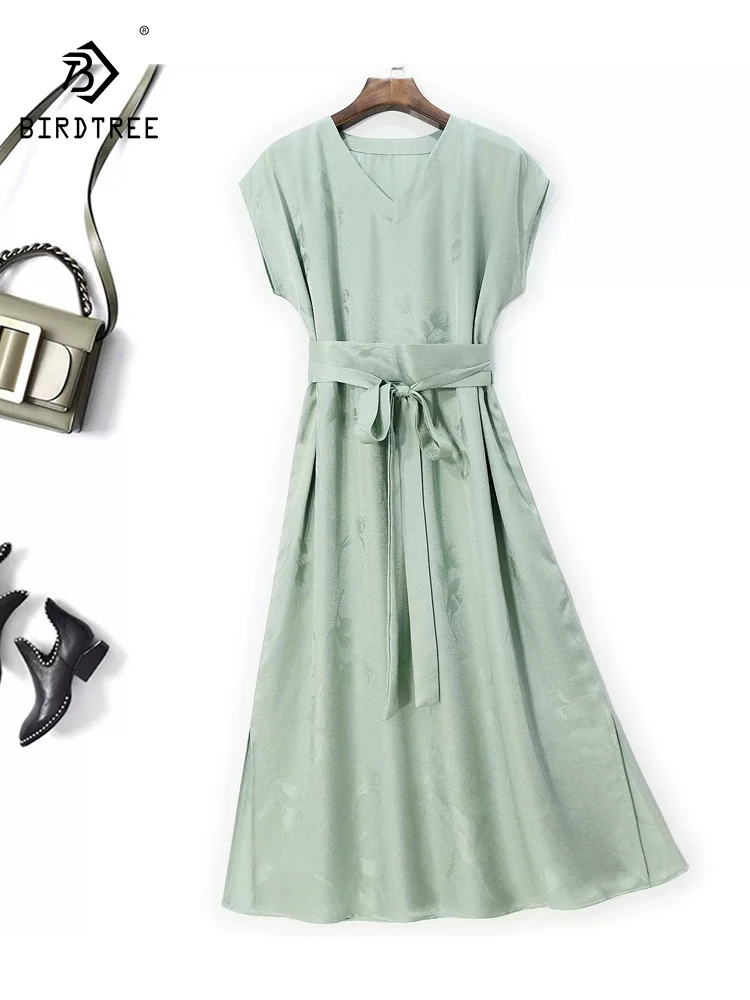 

Платье женское из натурального шелка, с коротким рукавом и V-образным вырезом