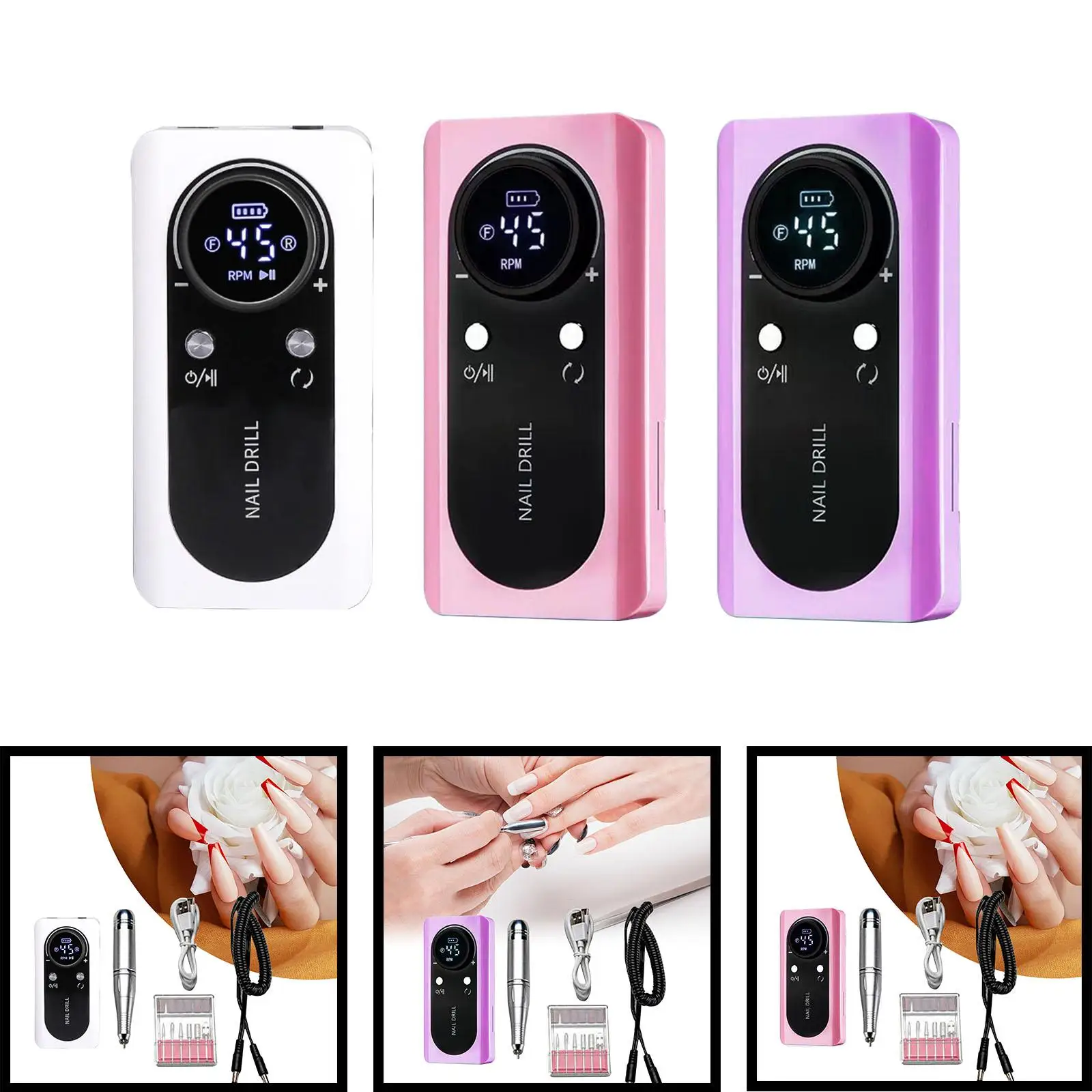 Electric Nail Drill Machine with Nail Bits Manicure Pedicure Kits for Trimming Cutting Grinding Carving Acrylic Gel Nails Polish