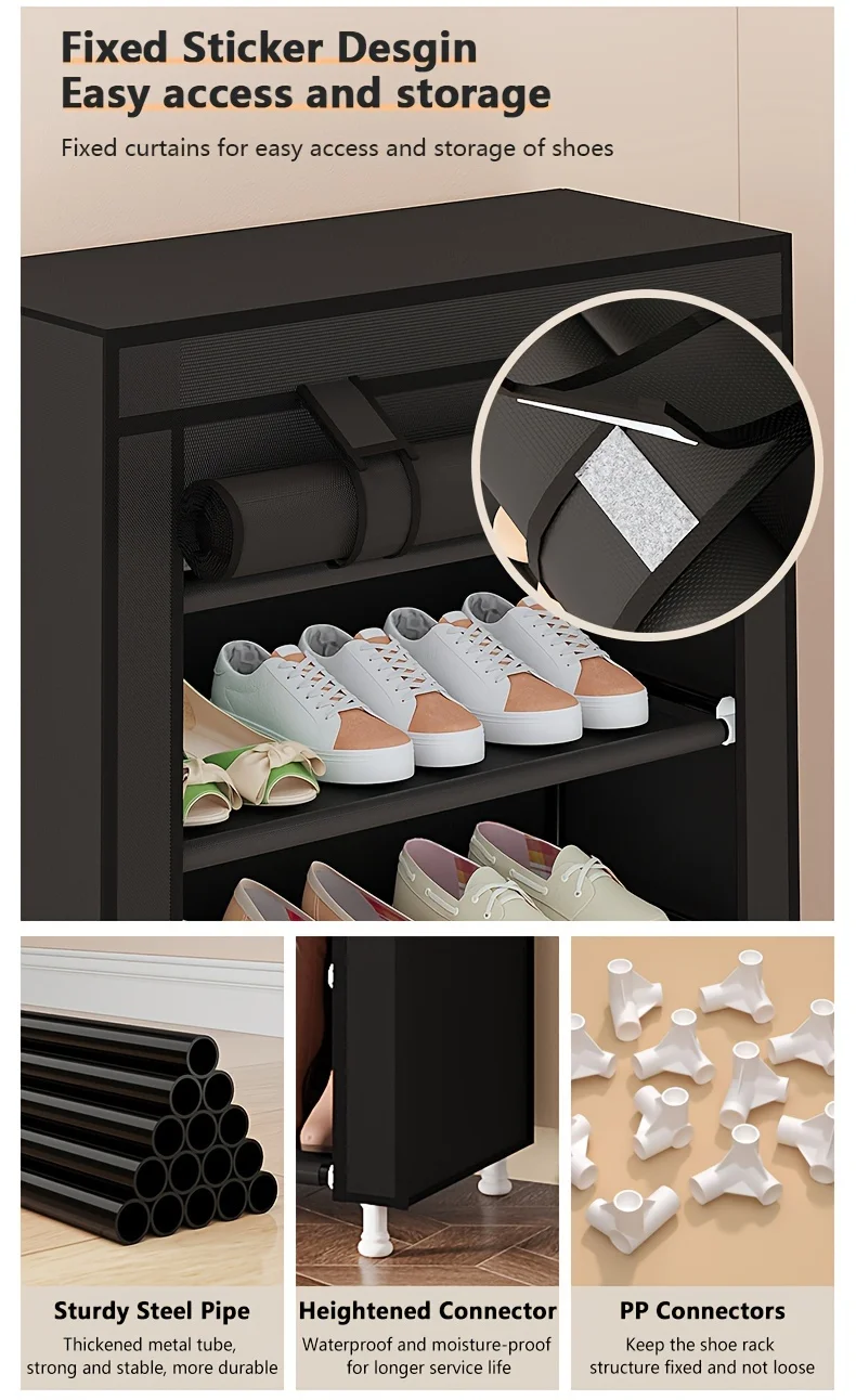 10-layer high-capacity shoe rack with dust cover, 9-compartment shoe rack, space-saving entrance shoe rack, easy to assemble 5